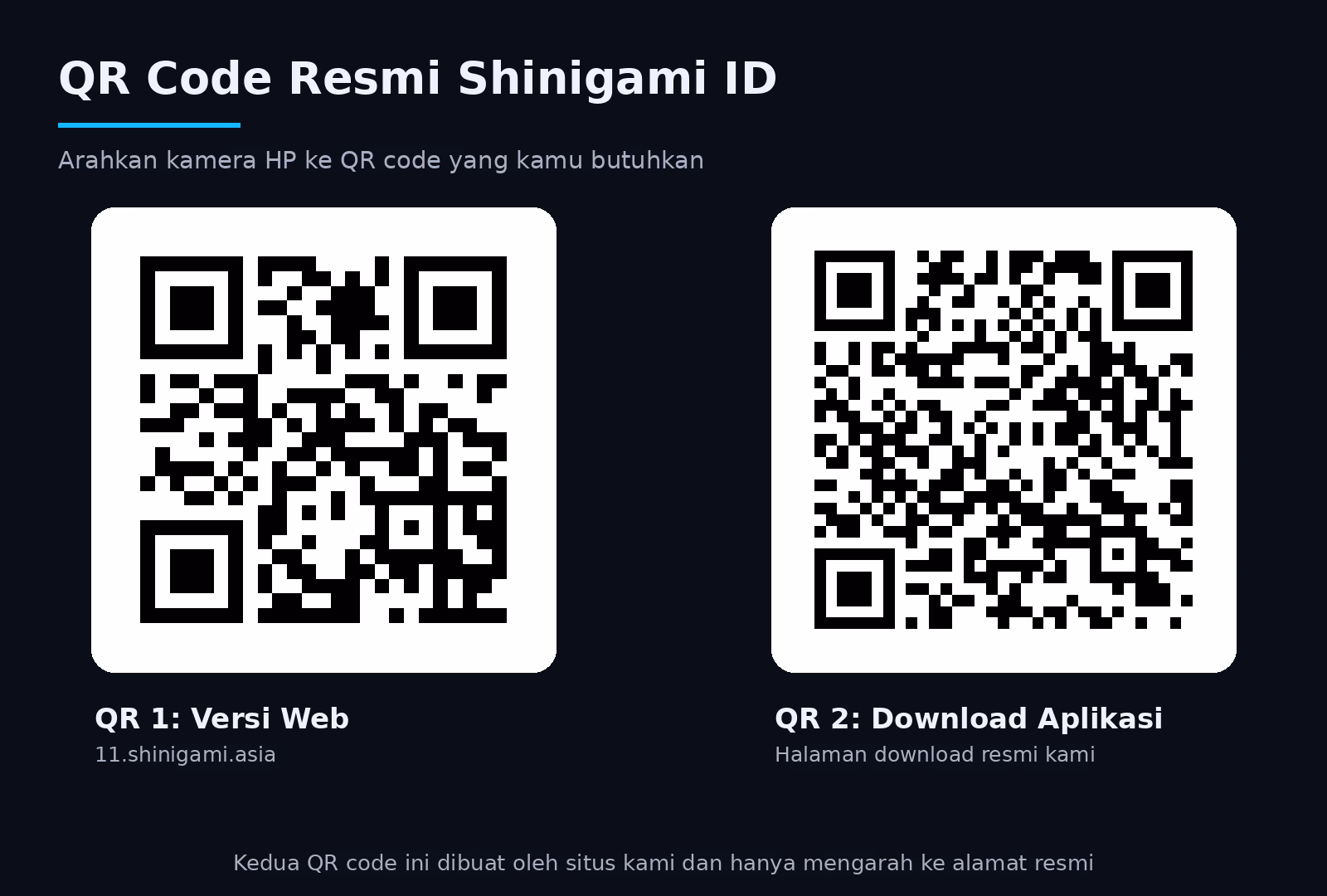 Solo Leveling di Shinigami ID: Baca Sub Indo di Sini 1 Dua QR code resmi Shinigami ID: QR pertama membuka versi web 11.shinigami.asia, QR kedua membuka halaman download aplikasi resmi